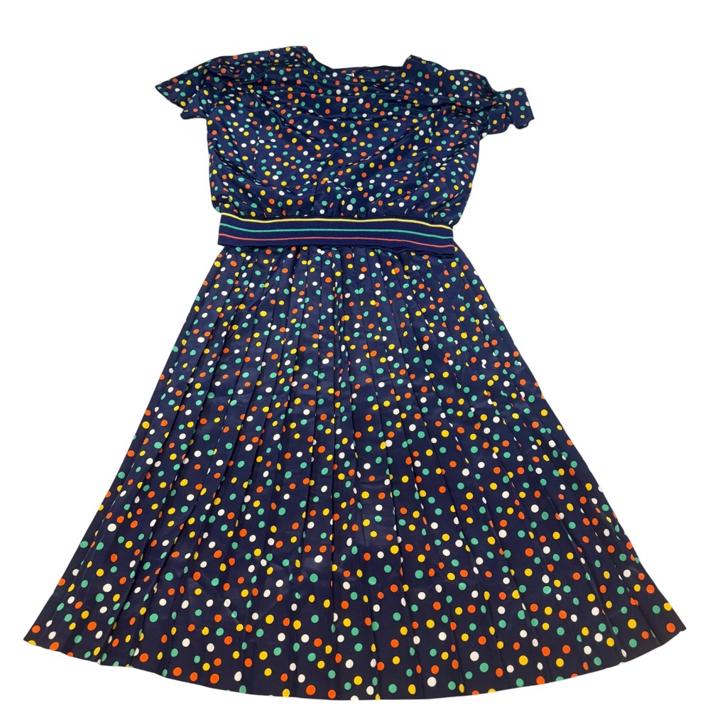Vintage Campus Casuals Polka Dot 2 Piece Set Pleated Skirt & Top Navy Multi